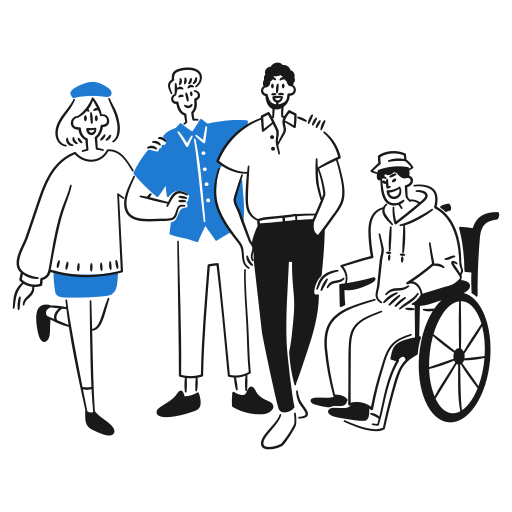 Illustration of a group of people with diverse abilities joyfully hanging out together.