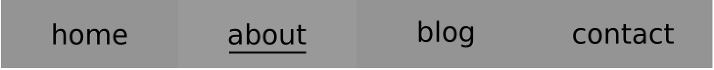 A menu with four links. The second has a very slightly different shade of grey as the background and a clear text underline.