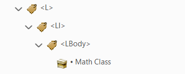 Tag tree with <l>, </l></p><li>, <lbody> tags.
