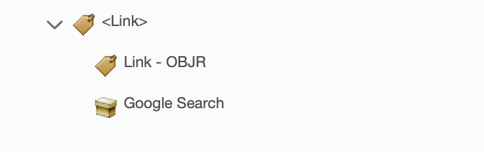 Tag tree showing <link>, link-objr, and google.com.