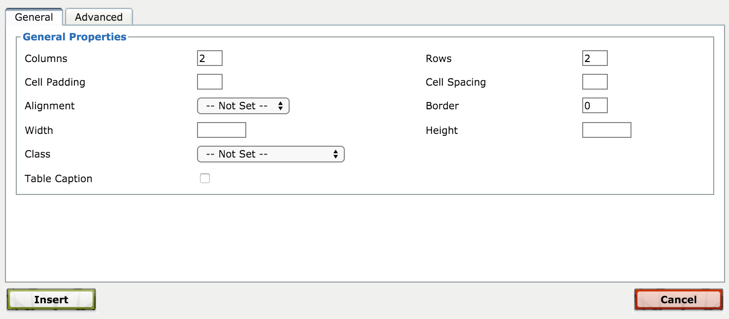 The form for adding rows and columns to a table.