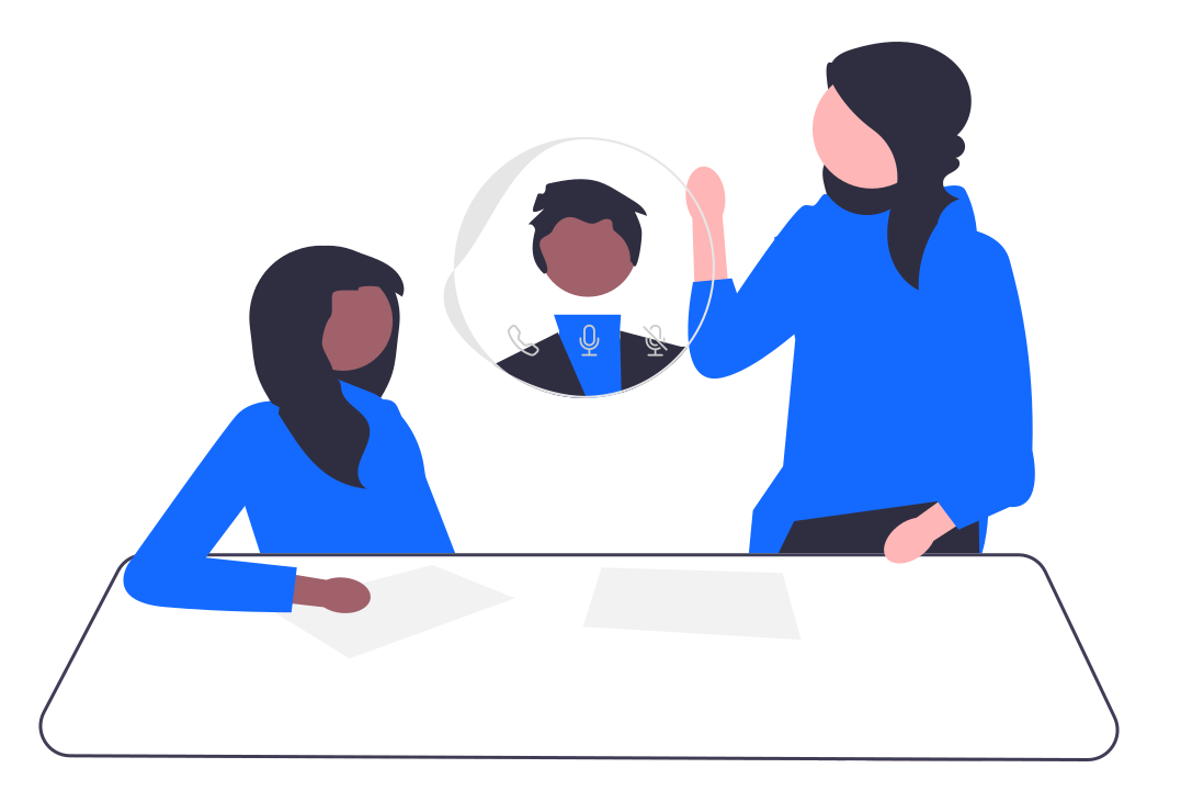 Illustration of two people meeting in person and one person calling on video.