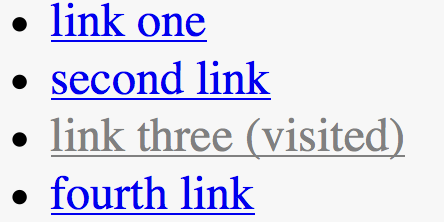 List of links with visited link shown in an unconventional grey color