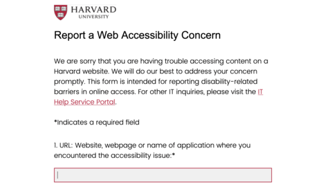 Report a Web Accessibility Concern form. 