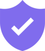 Purple shield with white check mark.