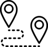 Icon of two map markers connected by a dotted line indicating a roadmap.