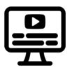 Icon of laptop with video and captions on the screen.