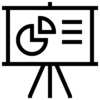 Icon of presentation screen with graphs and text.