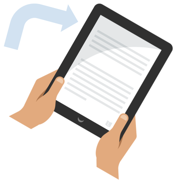 Tilted mobile device with arrow indicating a feature was triggered.