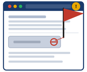 abstract interface elements on a web page that shows error alerts and a flag, symbolizing reporting of the accessibility issue.