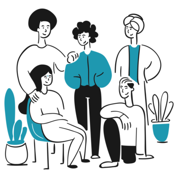 Illustration of diverse people hanging out comfortably together.