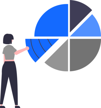 Person looks at pie chart with various colored slices.