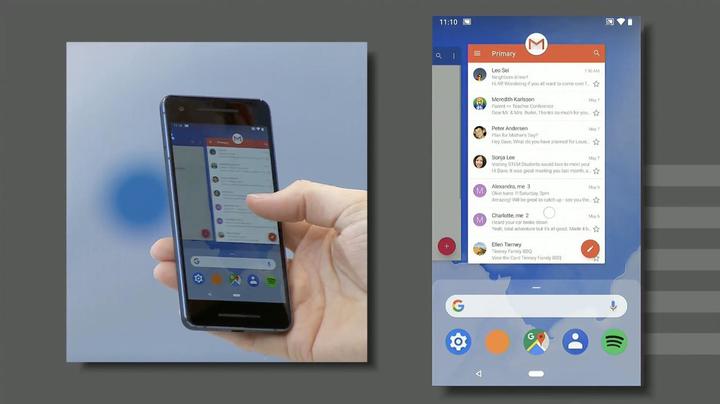 Phone in someone's hand, inset screenshot of app switching interface with only gesture controls.
