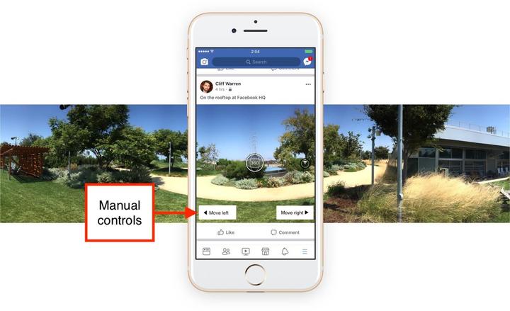 Phone illustrating a panoramic image viewing feature with manual controls.