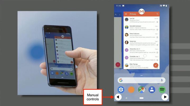 Phone in someone's hand, inset screenshot of app switching interface with manual controls.