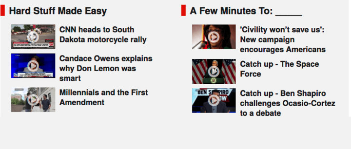 News headlines with video thumbnails, the text has its default spacing.
