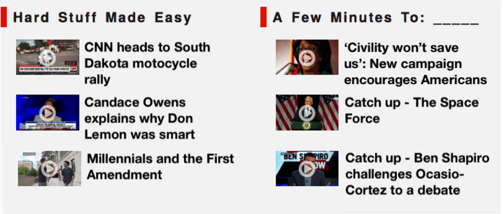 News headlines with video thumbnails, spacing between lines and words is increased and the headlines are still readable due to vertical space increasing to accommodate them.