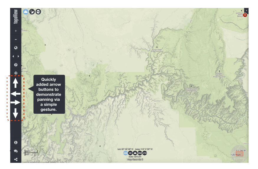 Map app with visible arrow buttons to pan up, left, right, or down.