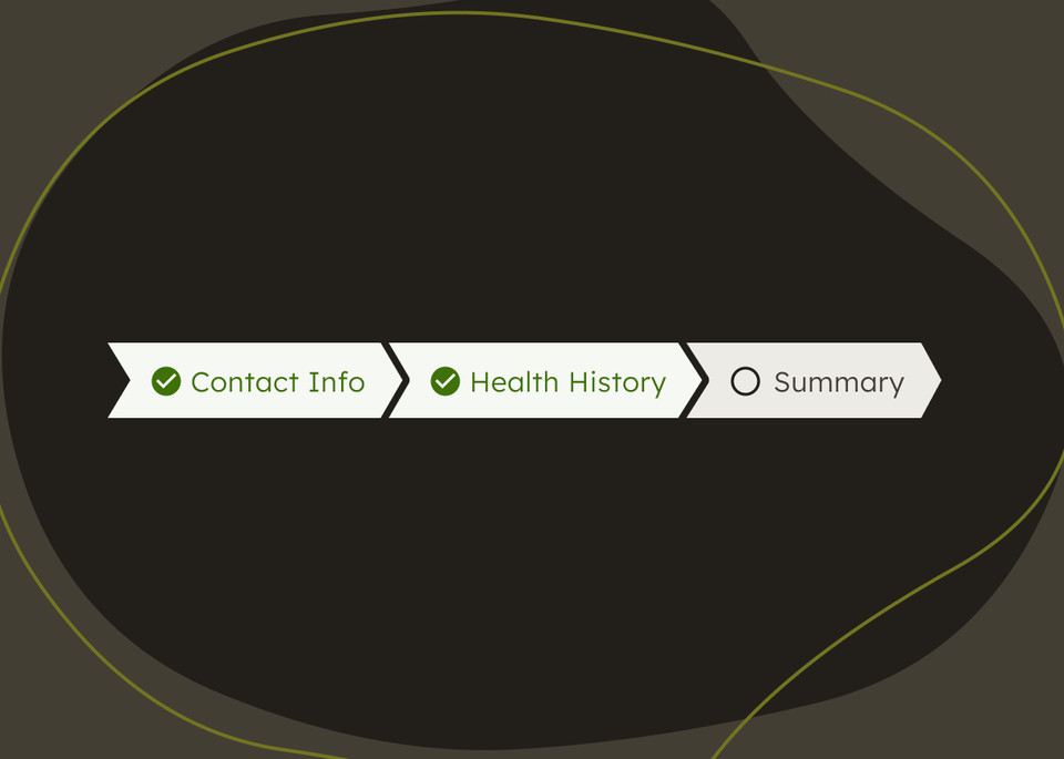 A segmented progress bar that includes text labels on each of its three segments, with checkmarks next to the first two.